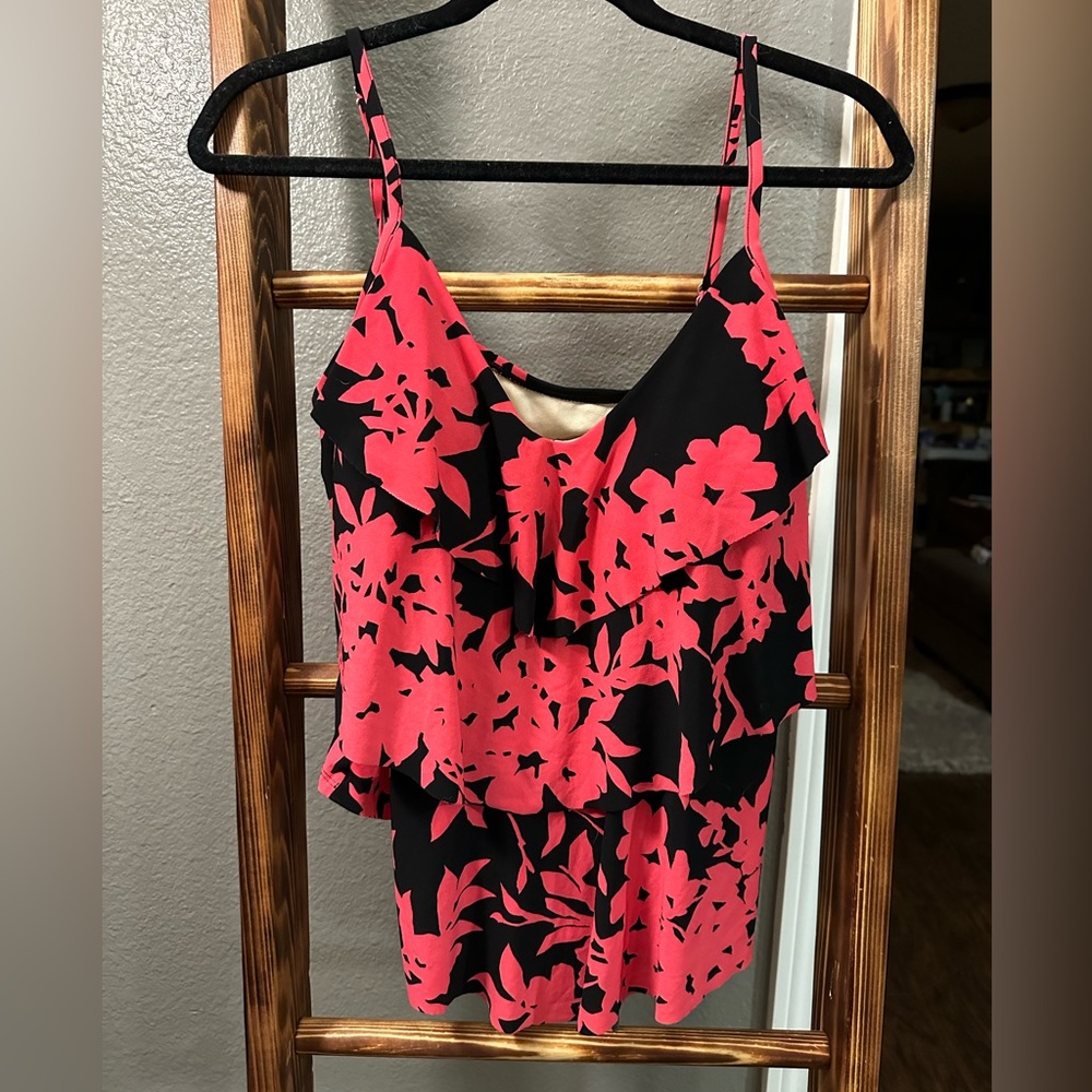 Aqua Green- pink and black Bathing suit top.